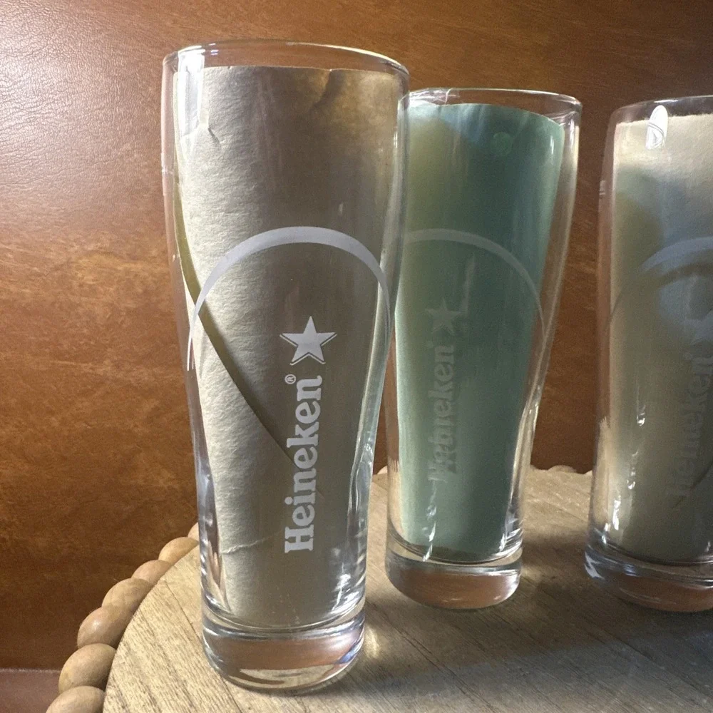 4-Heineken Pilsner  Beer Glass With Red Star Logo .25L/V2 Set Of 4 Green Leaves